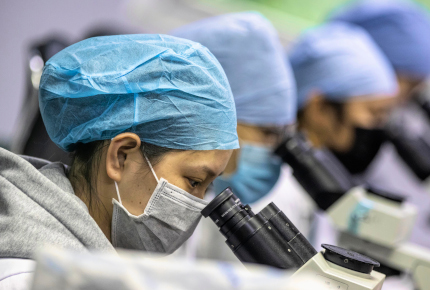 Employees work in the DaAn Gene laboratory in Guangzhou,